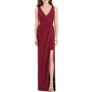 NWT Jenny Packham V Neck Crepe Column Gown Bridesmaid Dress Burgundy Sz 0. 17